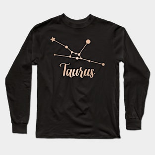 Taurus Zodiac Constellation in Rose Gold - Black Long Sleeve T-Shirt